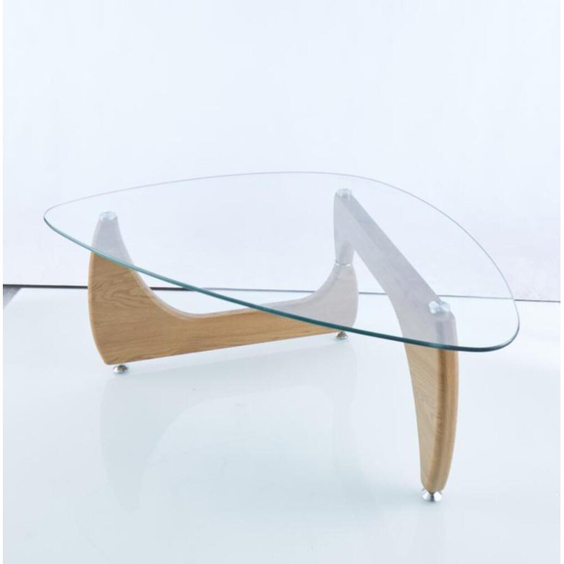 Table basse moderne Weathers - plateau en verre trempé, base en bois manufacturé, table d'appoint de salon., Naturel