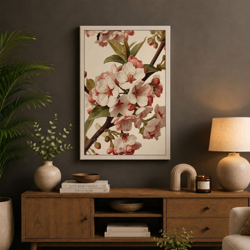 Flowering Branch Botanical - Wrapped Canvas, 18x12 - 45.7 x 30.5 cm, Terracotta Border