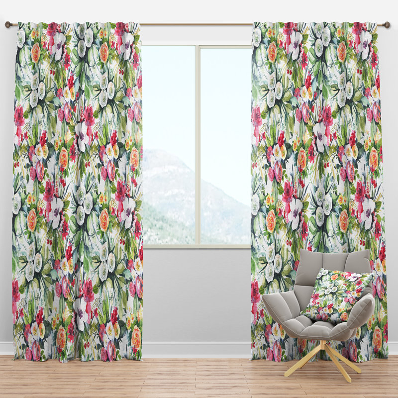 Motif floral abstrait - Rideau floral - Velours obscurcissant - 1 panneau, l 52" x L 95"