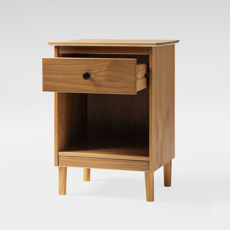 Bhuneshwar 1-Drawer Solid Wood Nightstand, Caramel