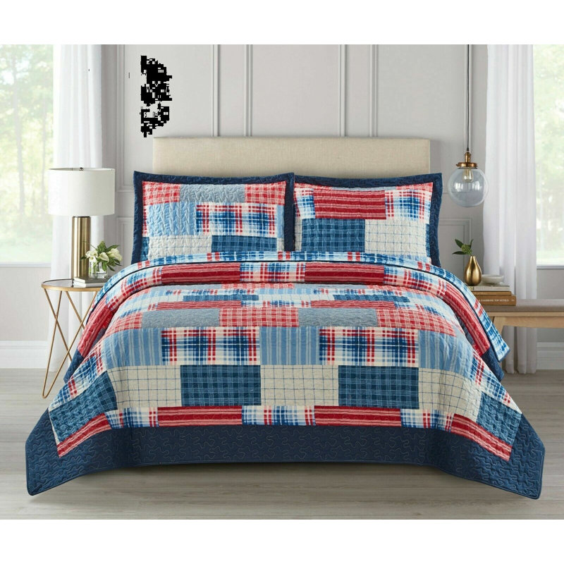 Thebes August Grove Bedspread Set with a pillow, W180 x L240cm, Blue