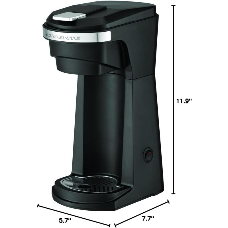 OVENTE 14oz Single Serve Coffee Maker for K Cups & Ground Coffee, One-Touch Brewing Coffee Machine, Compact Design, Reusable Filter, Auto Shut-Off, Anti-Drip, Ideal for Home or Office, Black CMK42B
