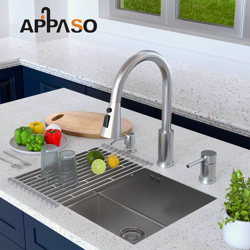 3 Hole Pull Down Kitchen Faucet With Soap Dispenser, Yes