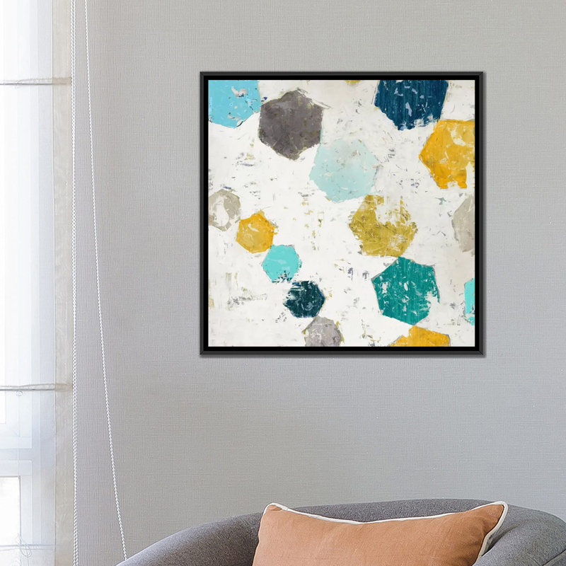 « hexagone ii », impression sur toile, H 18 po x l 18 po x P 1,5 po, Toile avec cadre noir, Pas de tapis