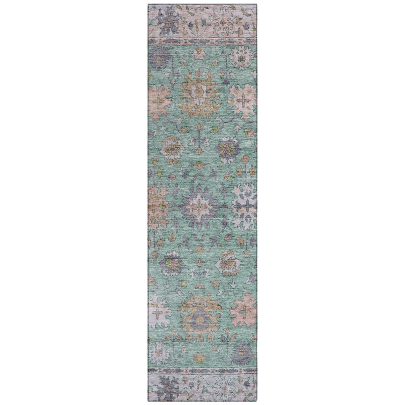 Machine Washable Indoor/Outdoor Xhevrie Mint Rug, Runner 2'3" x 7'6"