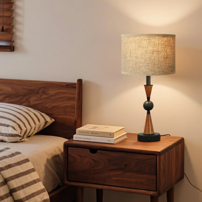Herrin 23.2" Modern Solidwood Round Shape Table Lamp With Usb(Set Of 4)