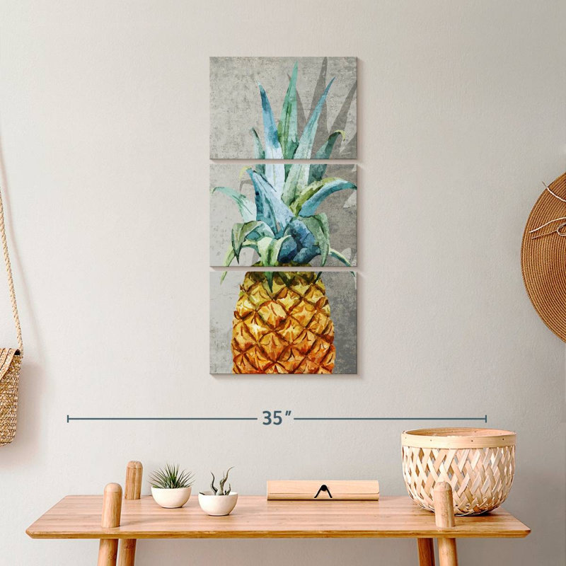 Ensemble d'ananas sur toile 3 pièces, H 27 po x l 12 po x P 1 po