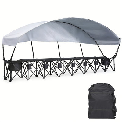 Banc de sport pliable portatif 6 places avec auvent pare-soleil, banc de soccer extérieur avec glacière intégrée et porte-gobelets pour le football, le basketball, les événements de camp, noir