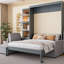 Grand lit escamotable mural avec canapé et tablettes, conception compacte pour une vie moderne et multifonctionnelle.-1005025686