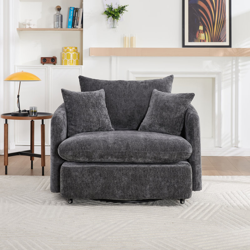 Modern 46.1" Swivel Chair Oversized Single Sofa Armchairs With 3 Pillows, Dark Gray