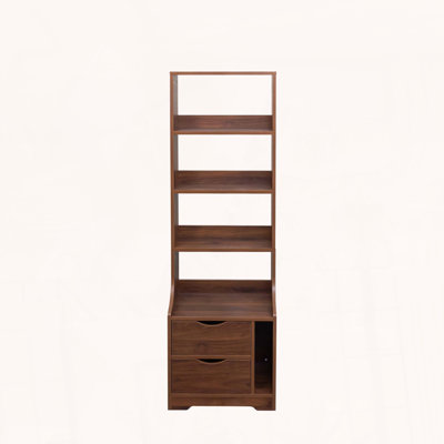 Nightstand with Bookshelf and 2 Storage Drawers