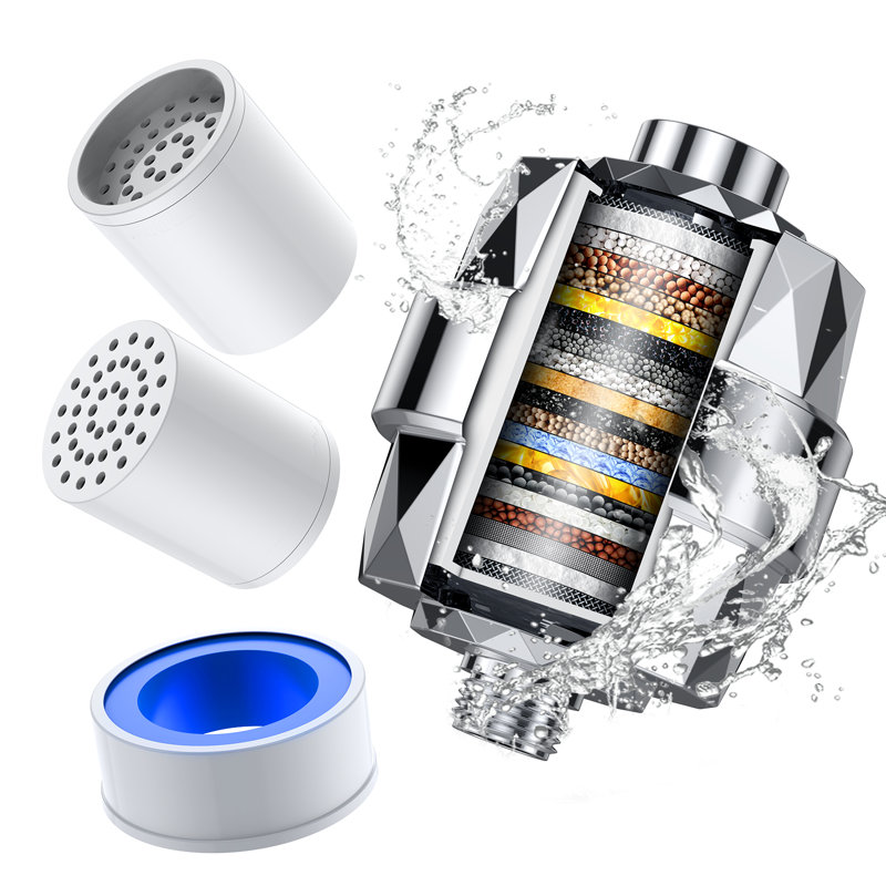 Filtre de douche à eau dure, 3 cartouches filtrantes remplaçables, pour éliminer la sortie de chlore et de fluides