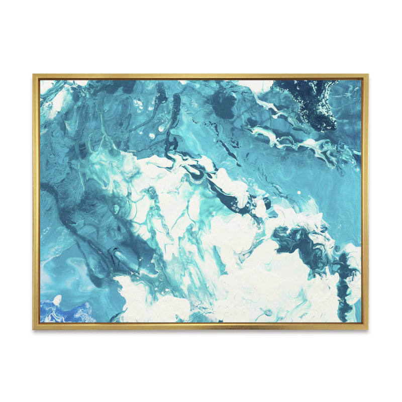 «White Clouds on Blue Marble II», peinture sur toile, Cadre flottant doré, H 24 po x l 32 po x P 1 po