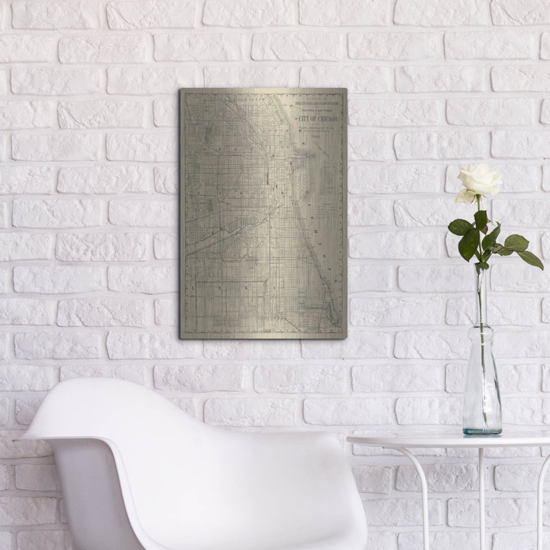 Art mural luxueux en métal «City of Chicago Map 1888» par Wild Apple, 16 po x 24 po, H 24 po x l 16 po