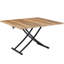Table relevable moderne en bois texturé de 2 cm d'épaisseur, pattes en métal noir, aspect naturel, idéale pour le café, les repas et le travail. Montage facile et polyvalent, hauteur réglable.