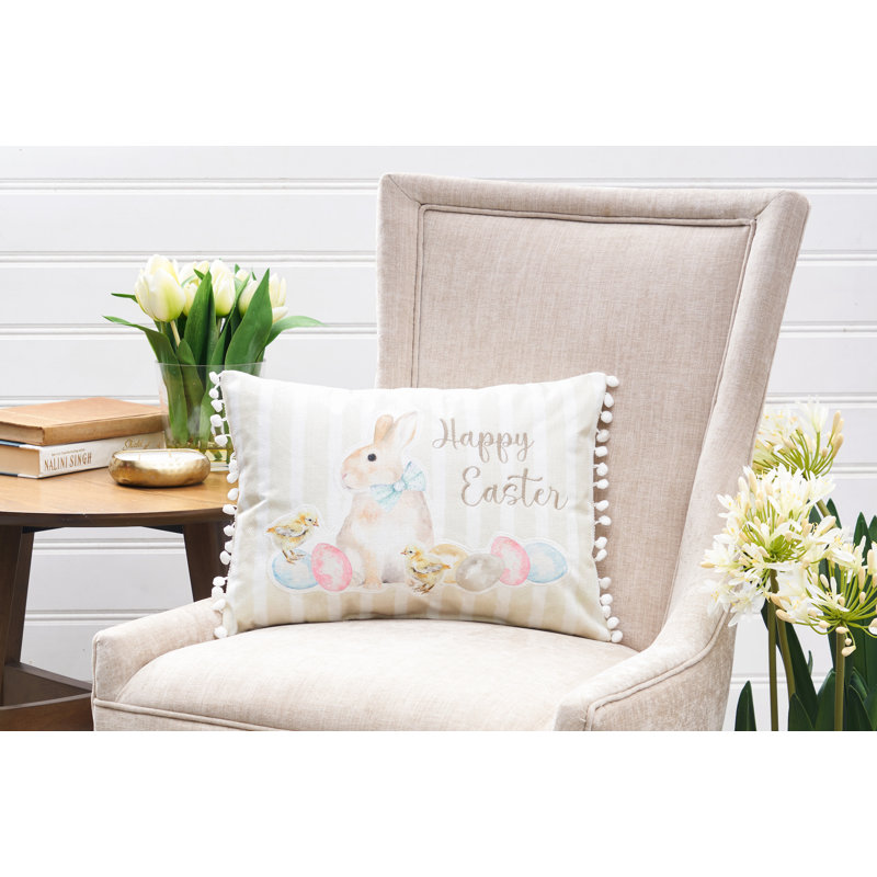 Happy Easter Yellow Stripe Pillow