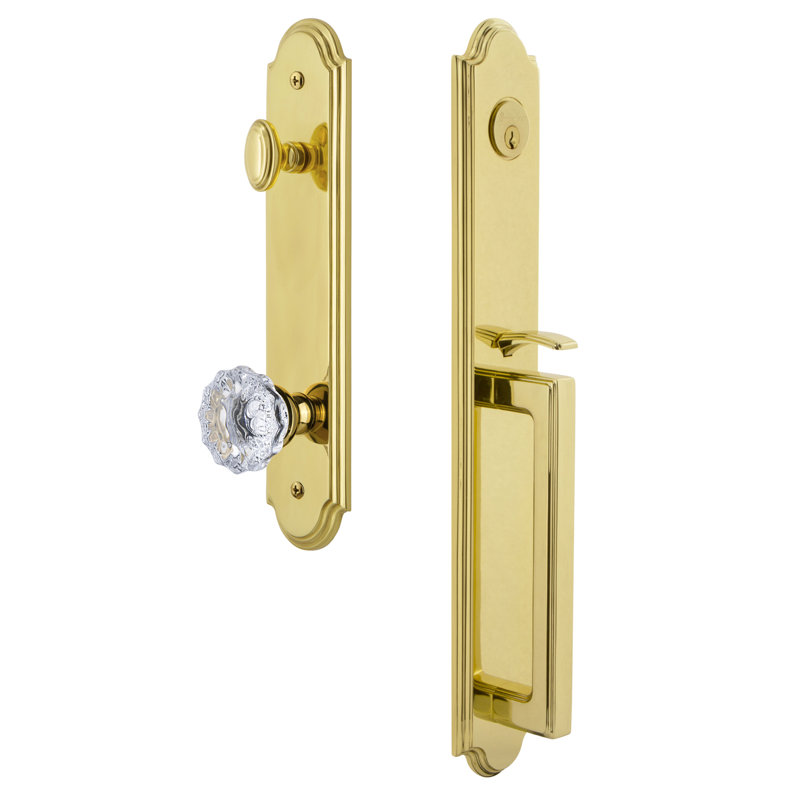 Arc Handleset with Single Cylinder Deadbolt and Fontainebleau Door Knob and Rosette, Lifetime Brass, 2.375"