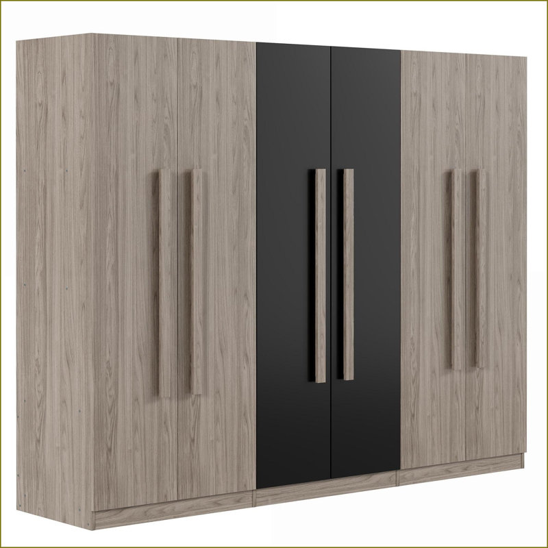 Commodes et amp; Armoire moderne à 6 portes avec 2 tiroirs, noir et naturel | Panneau de particules et panneau de fibres à densité moyenne