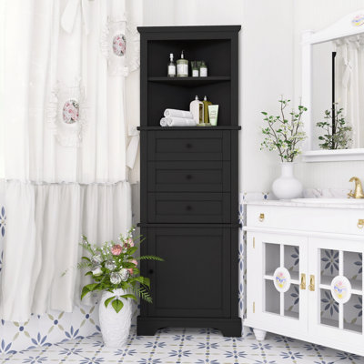 3-Drawer Triangle Tall Cabinet With Adjustable Shelves For Home