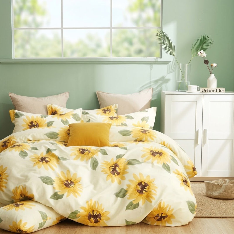 Mia Sunflower 100% Cotton Comforter Set with Pillowcases, Twin/Twin XL Comforter + 1 Sham