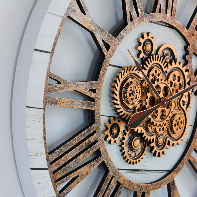 36" White and Bronze Industrial Gear Wall Clock