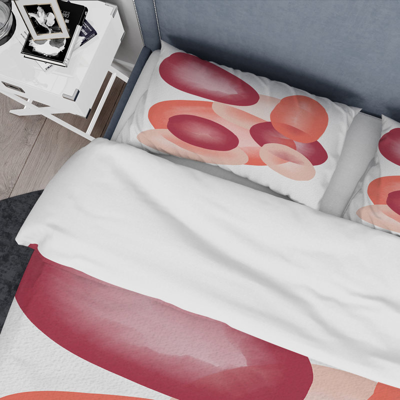 Ensemble de housse de couette en microfibre rose / blanc, Housse de couette pour grand lit + 2 taies décora