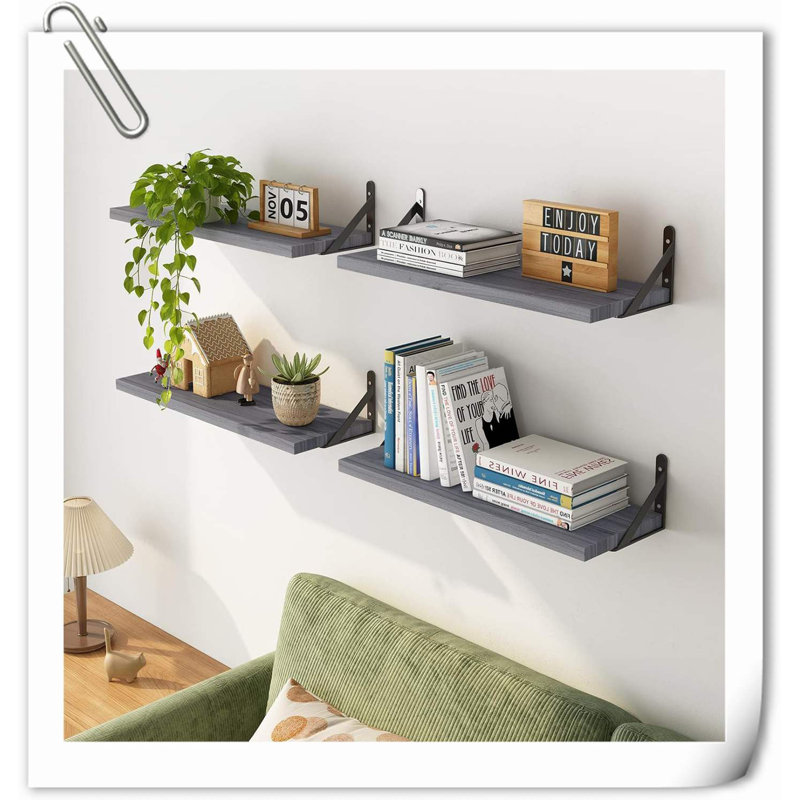 Halima 3 Piece Wood Bracket Shelf, Gray