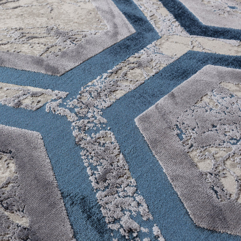 Aurora AU19 Hexagon Blue Area Rug, Rectangle 120 x 170cm