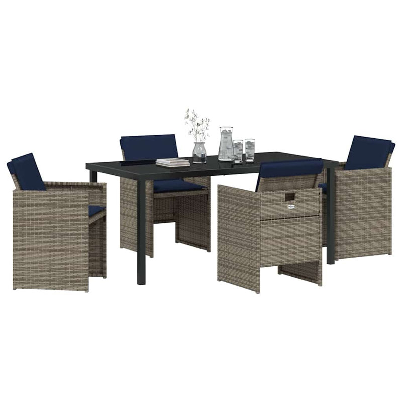 Ensemble de salle à manger de jardin avec coussin 5 pièces en rotin de polyester gris, 28.74" H x 62.99" W x 31.5" D, 4