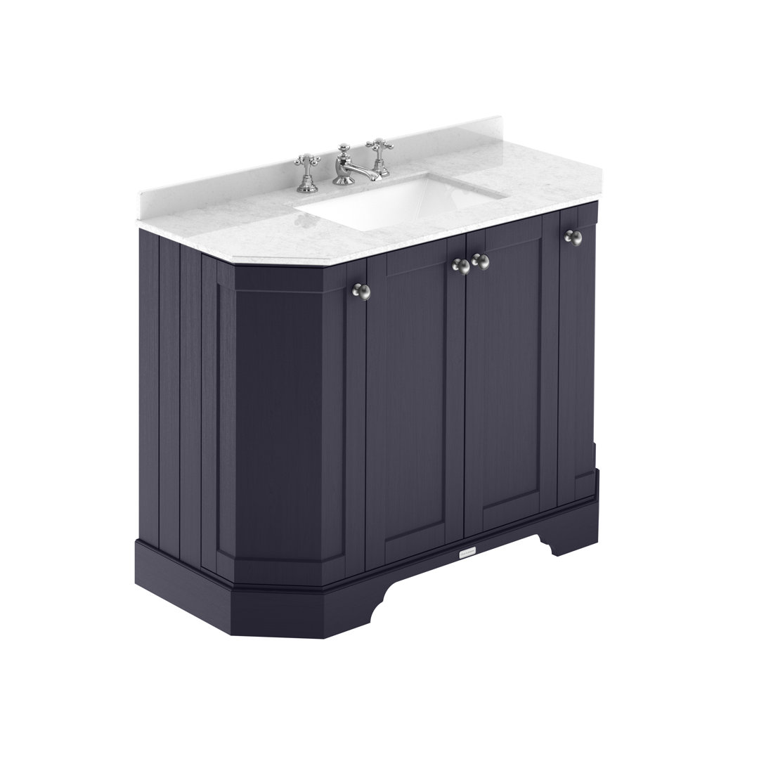 B&Q - Floor Standing 4 Door Angled Vanity Unit With 3 Tap Hole White Marble Top & BasinTwilight Blue1036 X 470 mm - Image 2