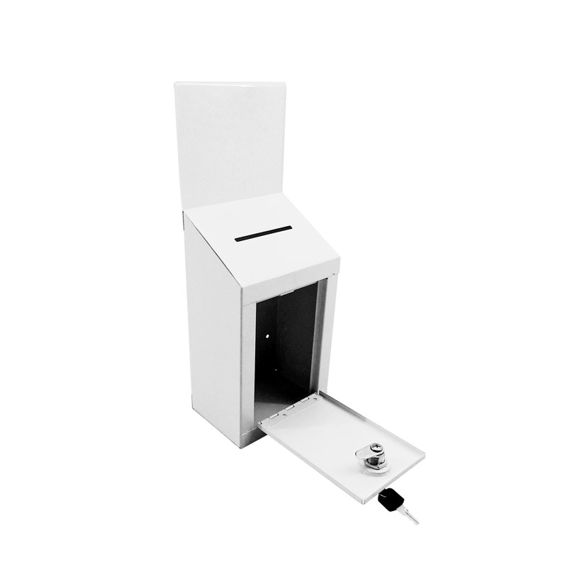 Boîte en métal FixtureDisplays® Classic, boîte de donation sécurisée, urne, boîte de collection, boîte à billets avec en-tête, installation murale facile ou comptoir 16769