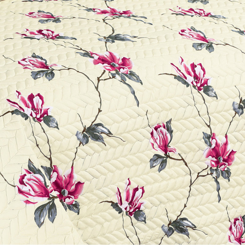 Ensemble de courtepointe en microfibre crème / rose Ilyse 3 pièces, Courtepointe grand + 2 grandes taies décoratives