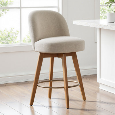 26" Swivel Upholstered Counter Stool With Solid Wood Frame