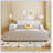 Upholstered Low Standard Bed with Bedside Desk and Round Stool, Mother & Child Bed-97691212-97691215