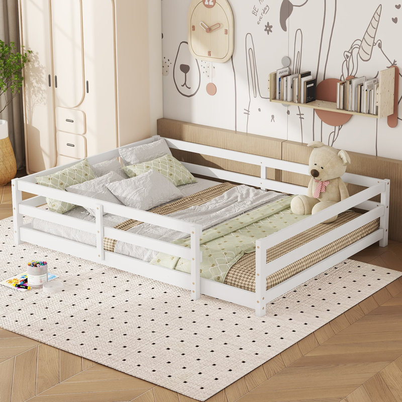 Lit de sol avec clôture Montessori, Full, White
