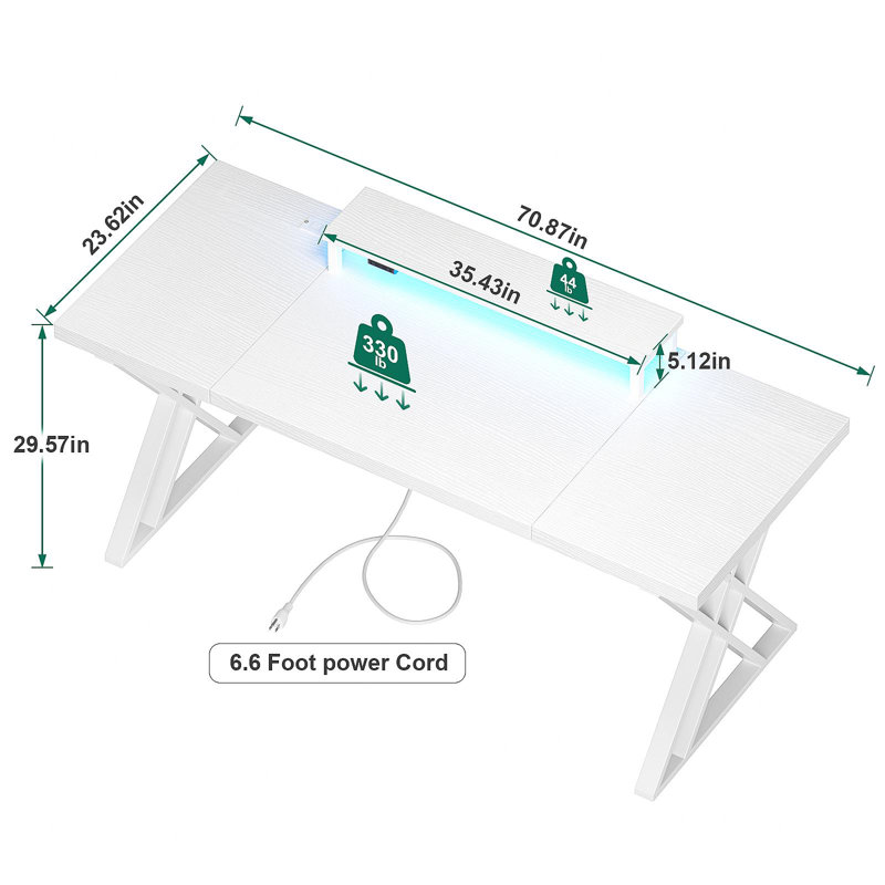 Thick Desktop Board Computer Desk -180 WHITE, White