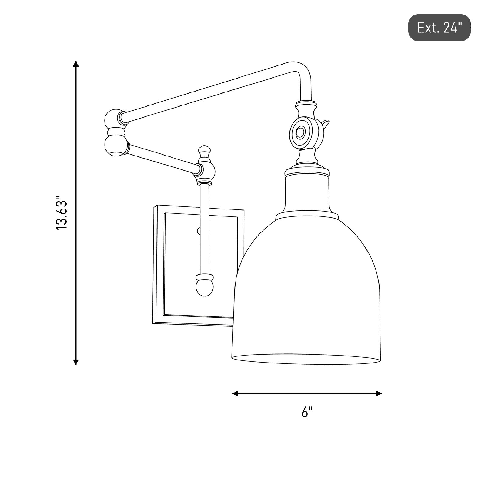 Seraphine Single Light Dimmable Swing Arm Sconce, Matte Black