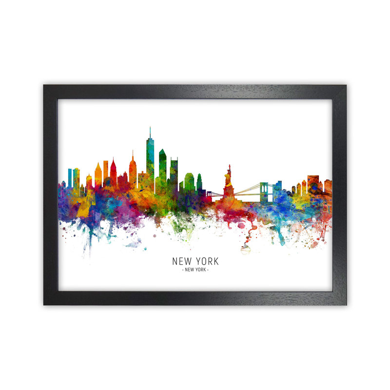 New York New York Skyline by Michael Tompsett - Print, 46cm H x 63cm W x 3cm D, Black Framed