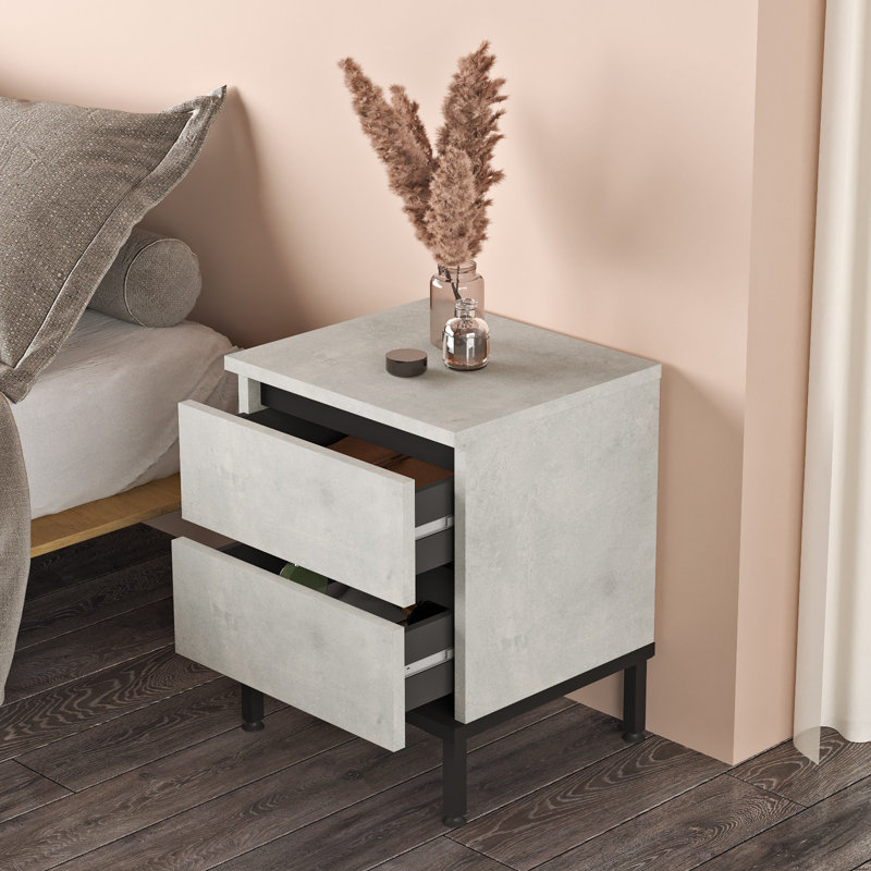 Table de chevet 2 tiroirs Blaire, Argent / noir