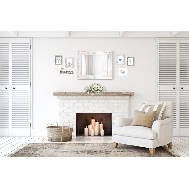 Javeria Wood Flat Wall Mirror, White/Brown, 86cm H x 60cm W