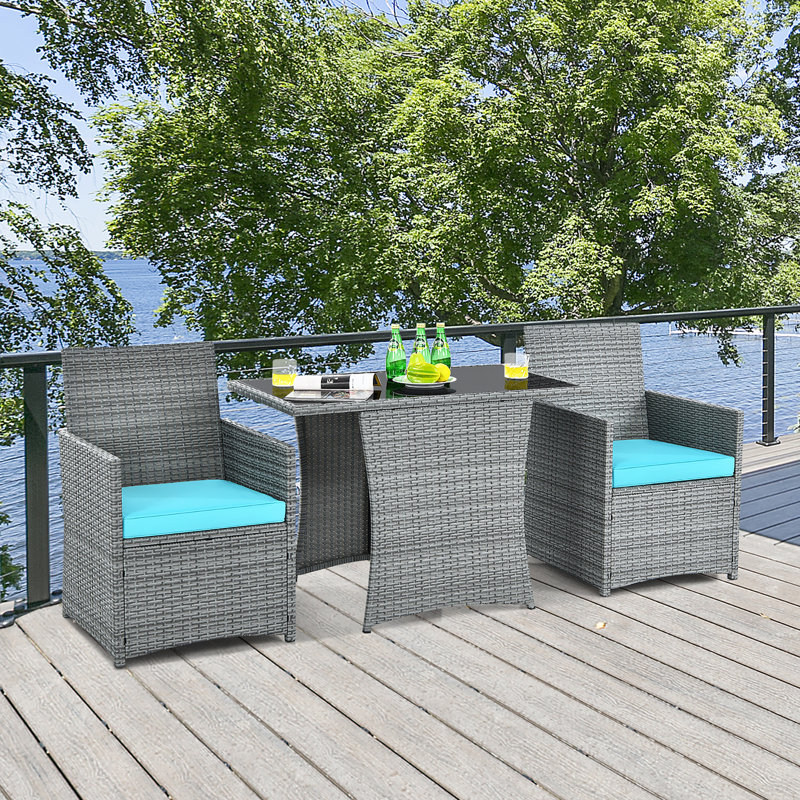 Almera 2 - Person Patio Conversation Set with Cushions, Turquoise