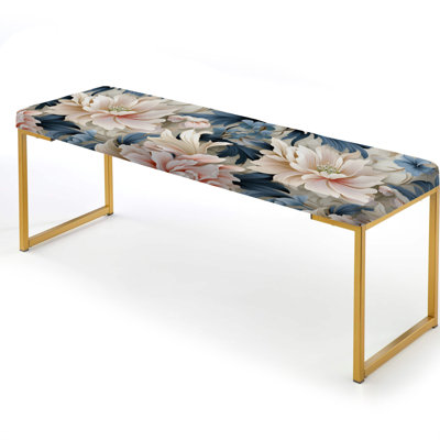Pink And Blue Damask Marigold Oasis - Damask Upholstered Gold Bench