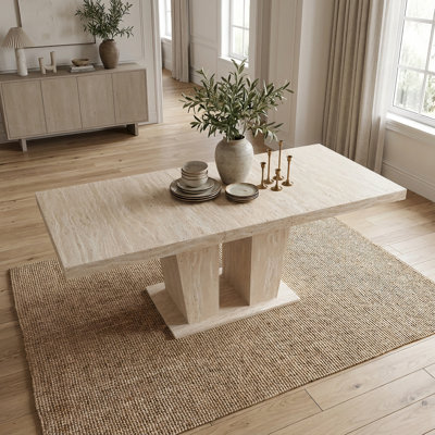 Modern Extendable Wooden Dining Table for 4-10 People with Brown Double Pedestal Base, Large Kitchen and Dining Room Table