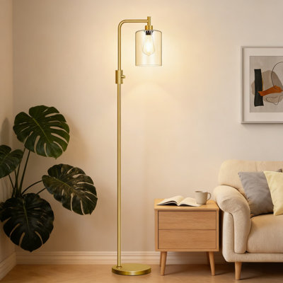 Lampe sur pied moderne à intensité variable avec abat-jour en verre transparent et ampoule Edison incluse, lampe sur pied réglable pour le salon, la chambre à coucher, le bureau et le coin lecture