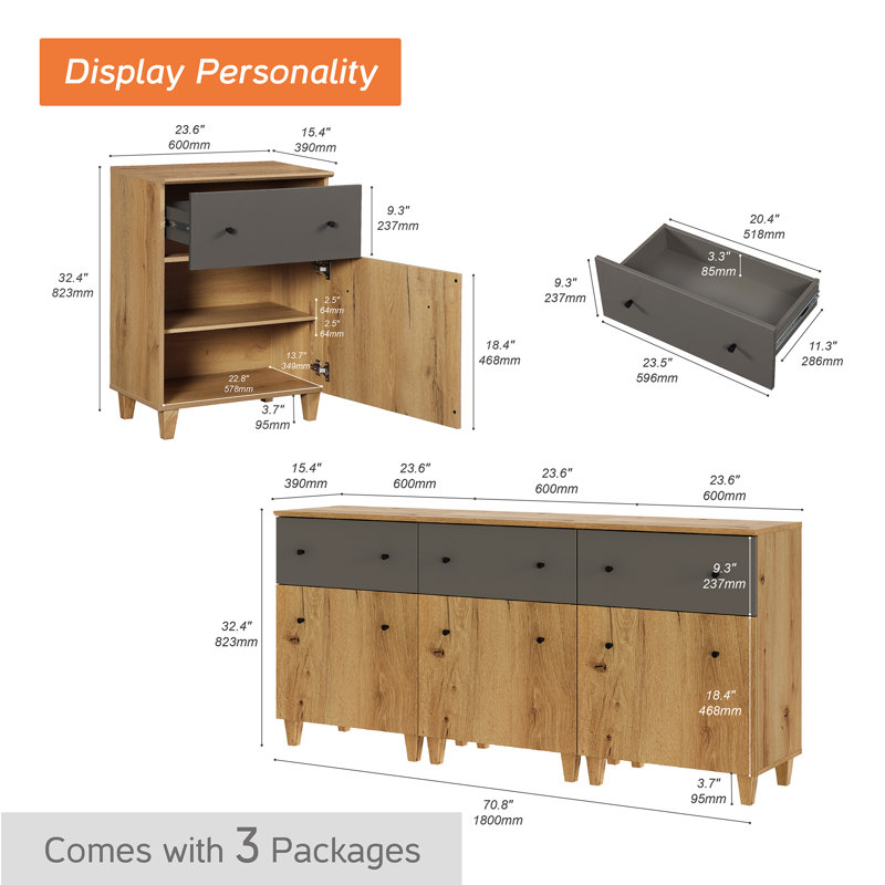 Byrl Unfinished TV Stand for TVs up to 75", Oak Brown/Dark Grey