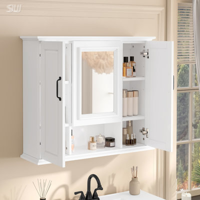 Armoire de toilette murale 36 pouces avec 3 portes, solution de rangement moderne pour salle de bain organisée et élégante