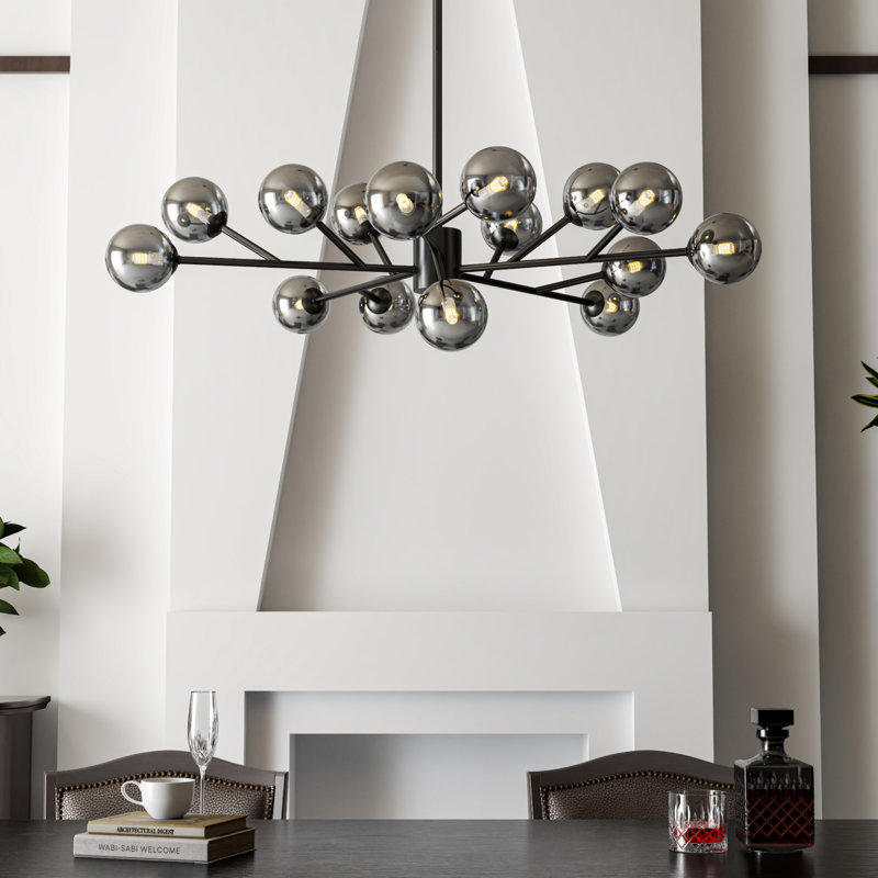 15 - Light Modern Sputnik Chandelier with Smoke Glass Shades and Adjustable Height