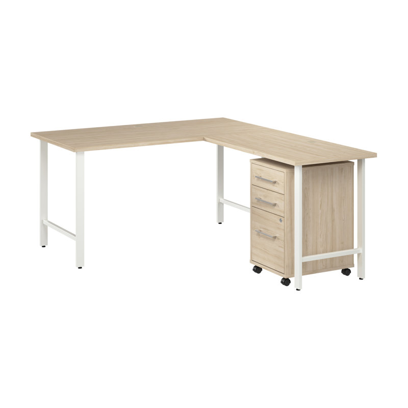 Bureau d'ordinateur en forme de L avec classeur mobile à 3 tiroirs Bush Business Hustle, Naturel