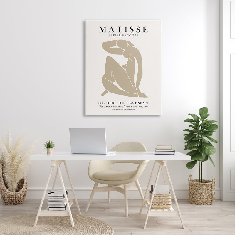 Neutre, silhouette, femme moderne, texte d'exposition Matisse, L 36 po x H 36 po, Plaque murale