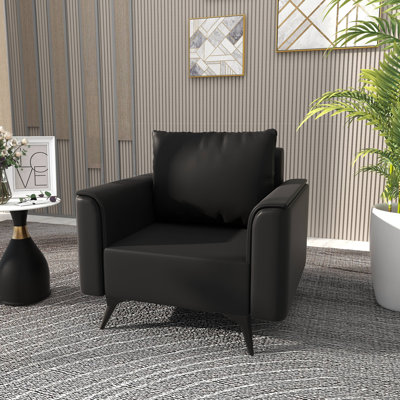 Iliza Upholstered Leather Accent Chair Single-Seater Sofa with Steel Legs and Removable Cushions